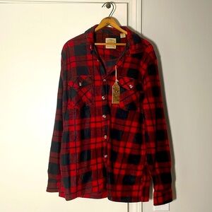 Telluride lumberjack, black and red checkered, flannel shirt, size L